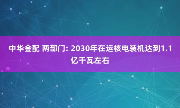 中华金配 两部门: 2030年在运核电装机达到1.1亿千瓦左右